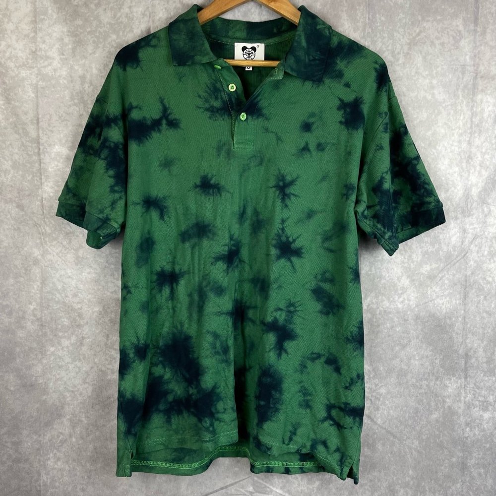 Gloomy Bear Naughty Grizzly Anime Tie Dyed Batik Green Mens Polo Size Medium
